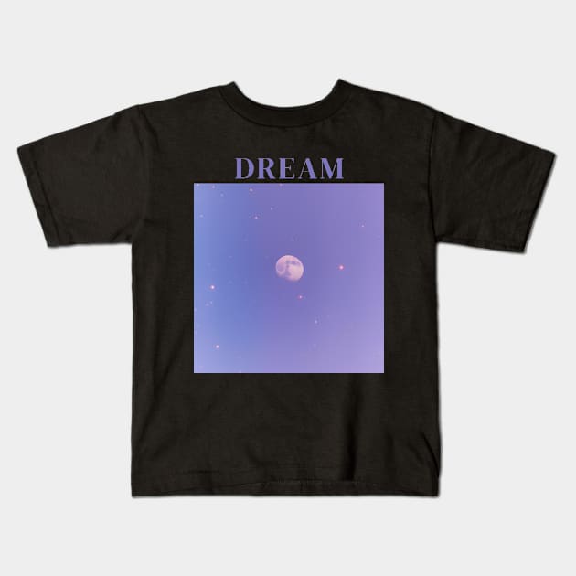 "Lunar Dreamscape - Mystical Moonlit Sky, Aesthetic 'Dream' T-shirt, Tranquil and Inspiring Unisex Tee, Celestial Beauty in Purple and Blue Gradient" Kids T-Shirt by OpticalShirts